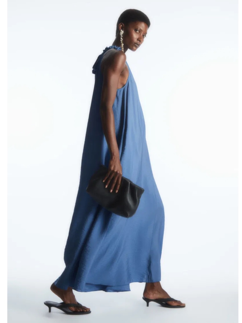 Blue Halter Maxi Dress - Elegant Sleeveless Evening Dress COS